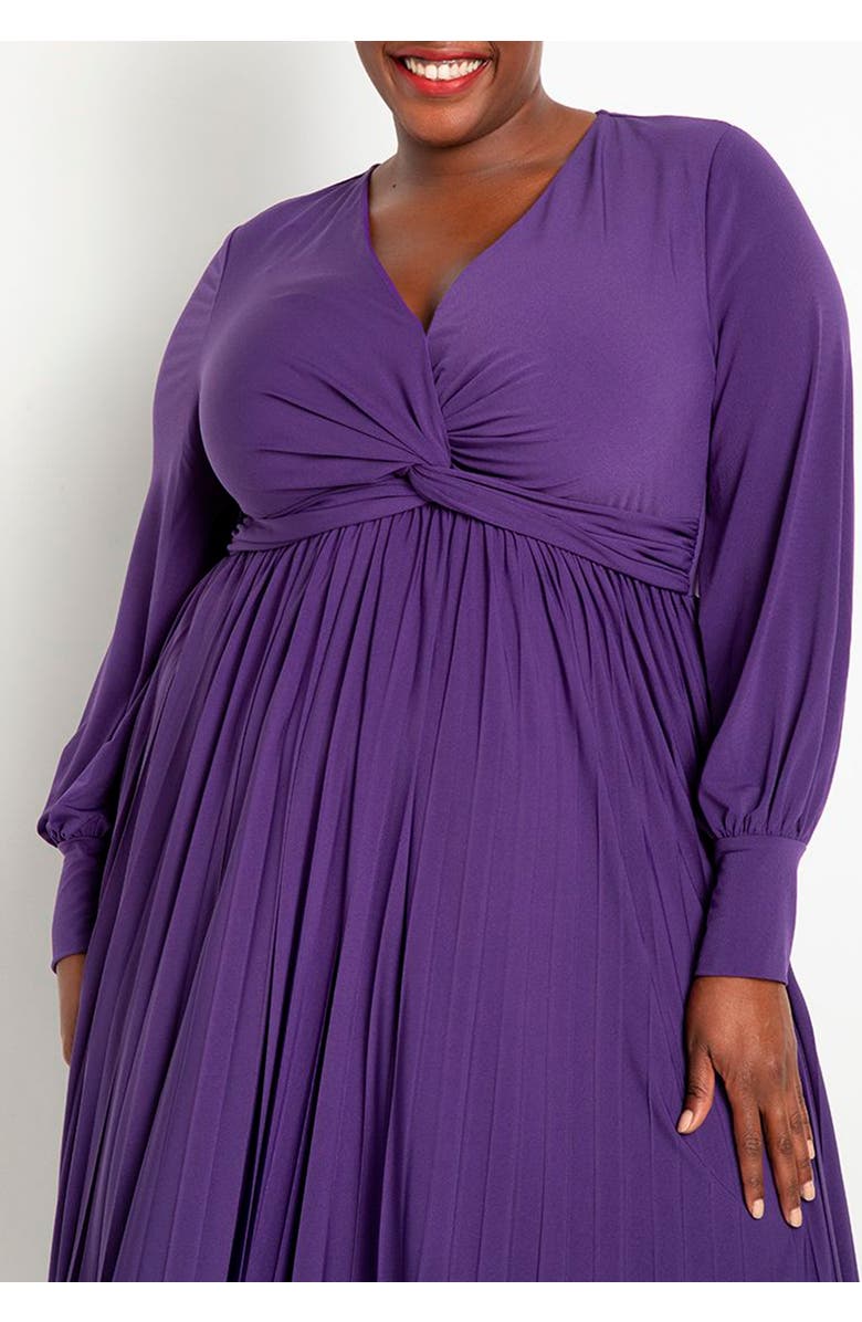 ELOQUII Knot Front Pleated Skirt Dress, Alternate, color, Violet Indigo