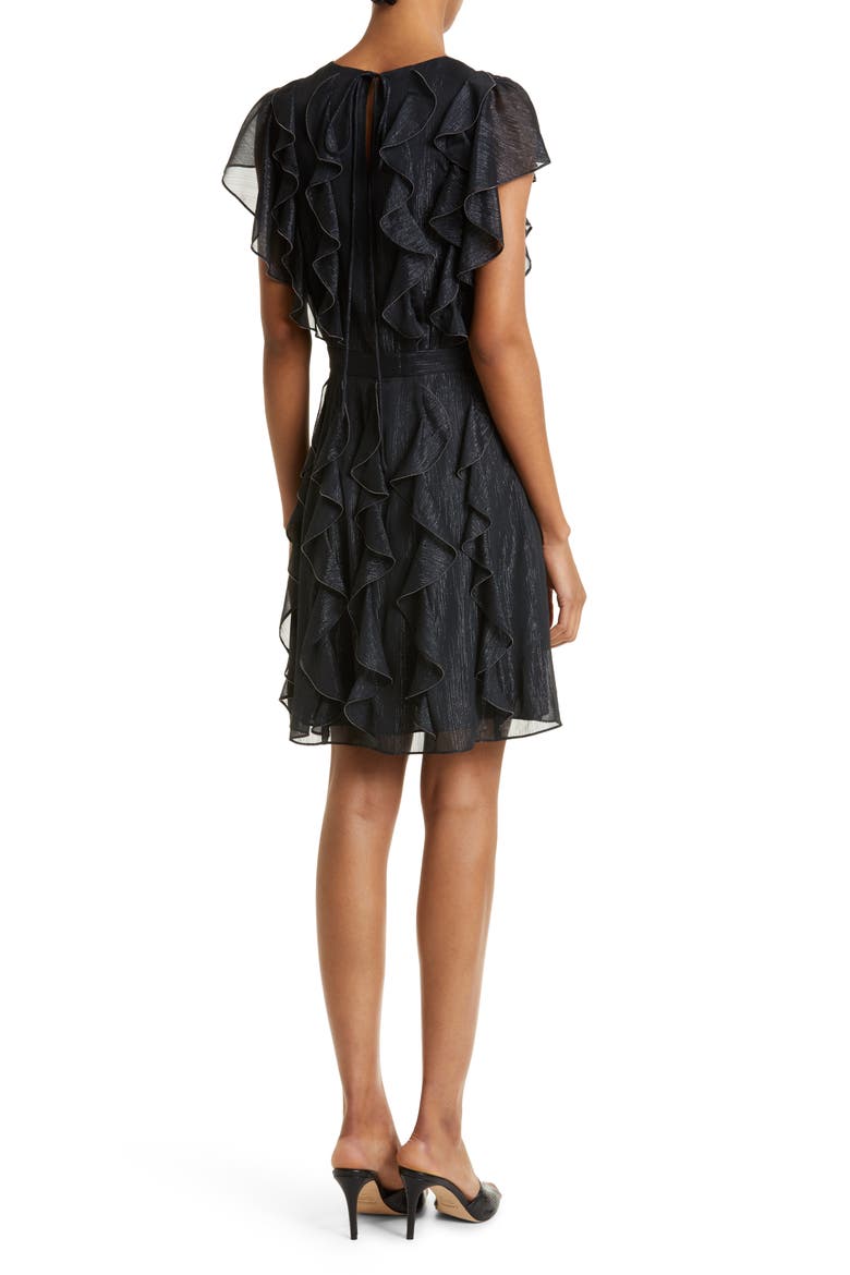 Dollei Metallic Ruffle Dress, Alternate, color, BLACK