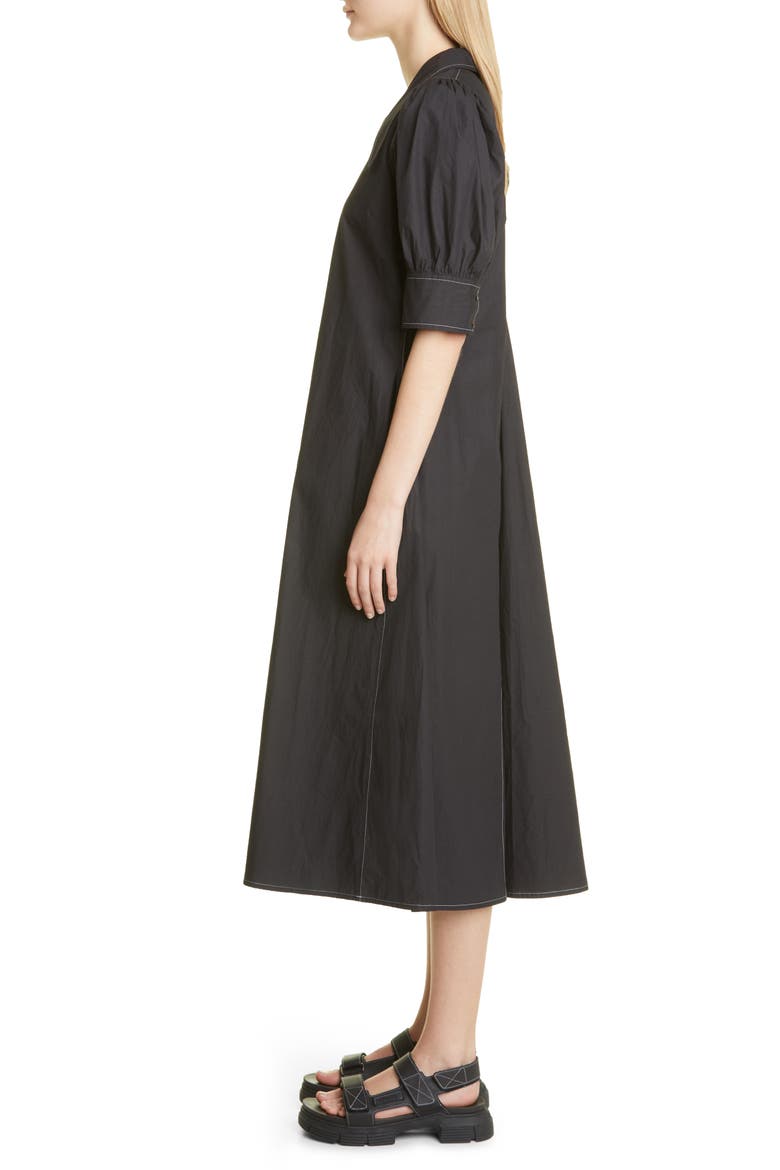 Point Collar Cotton Poplin Maxi Dress, Alternate, color, BLACK