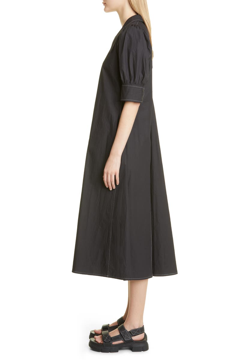 Ganni Point Collar Cotton Poplin Maxi Dress, Alternate, color, 