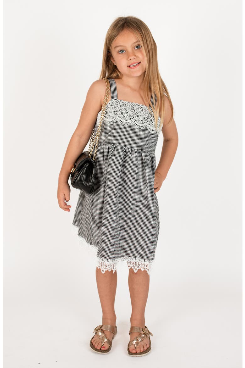 Kids' Minicheck Lace Dress, Alternate, color, BLACK/ WHITE