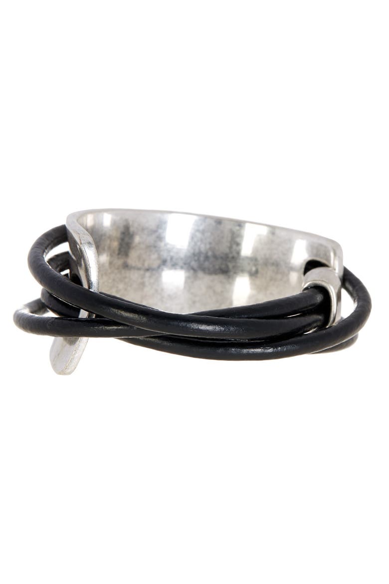 Black Gladiator Wrap Leather Bracelet, Alternate, color, black