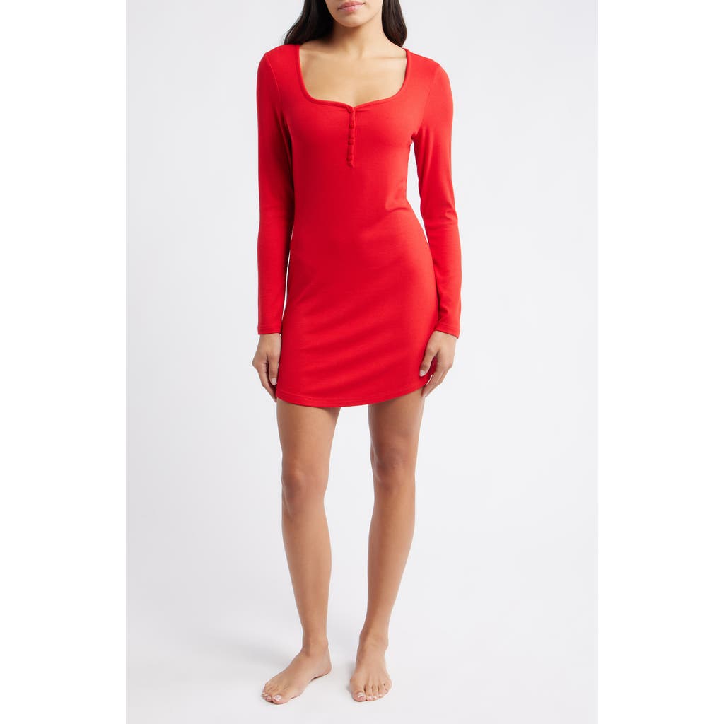 Open Edit Daydream Rib Henley Sleepshirt In Red