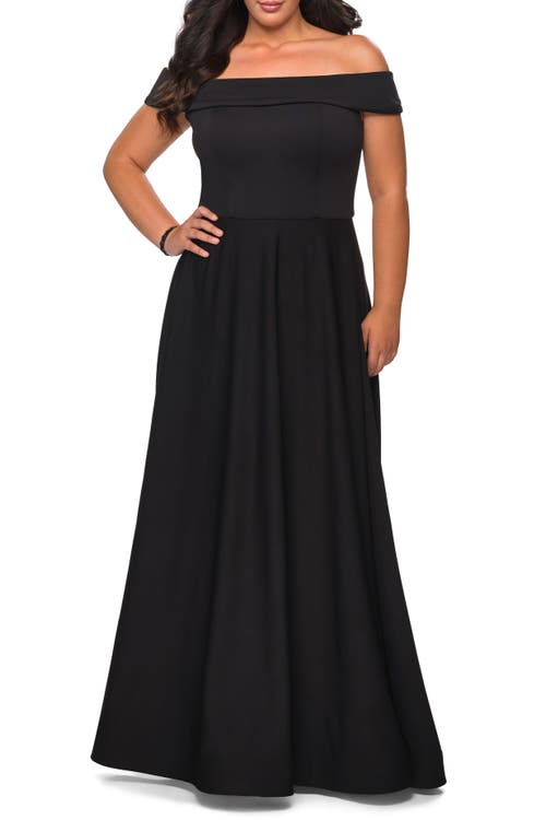 La Femme Off The Shoulder Plus Size Dress With Leg Slit