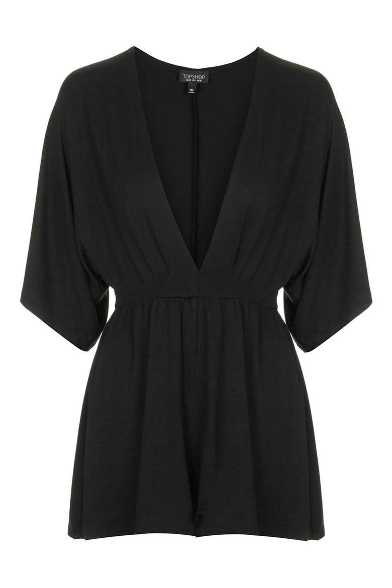 Plunge Jersey Romper, Alternate, color, BLACK