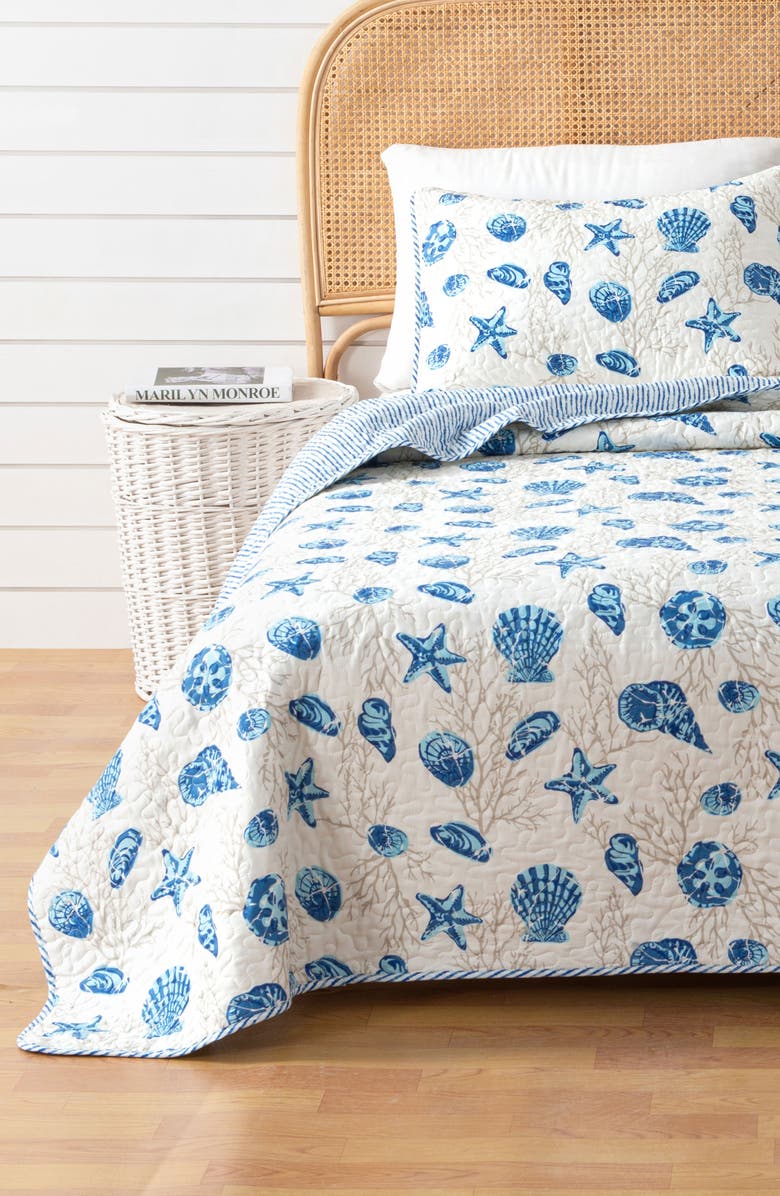 Woven & Weft Blue Coral Reversible Microfiber Quilt Set, Alternate, color, Blue Shells