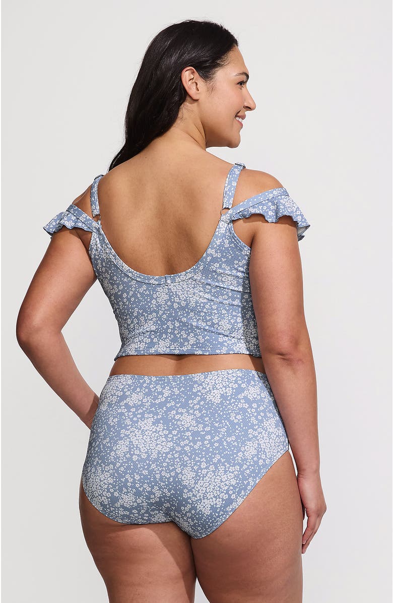 Lands' End Pique Ruffle Tankini Top and High Waisted Bottom Swimsuit Set, Alternate, color, Dusk Sky Meadow Ditsy Floral