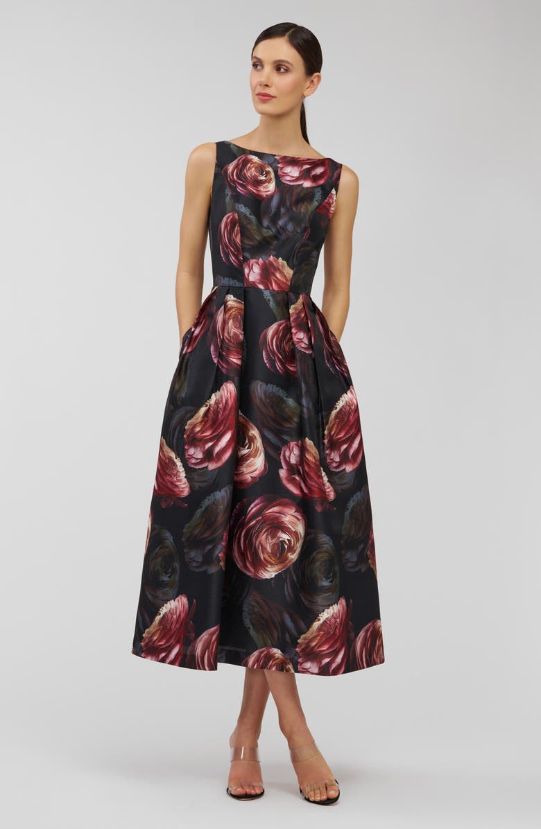 Kay Unger Elsa Jacquard Fit & Flare Dress, Alternate, color, Primrose/ Onyx