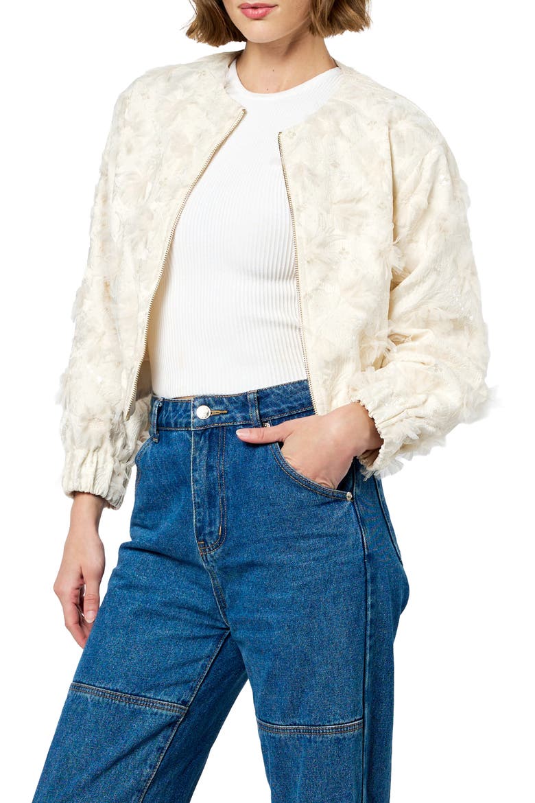 Kamielle Embellished Bomber Jacket, Alternate, color, EGRET