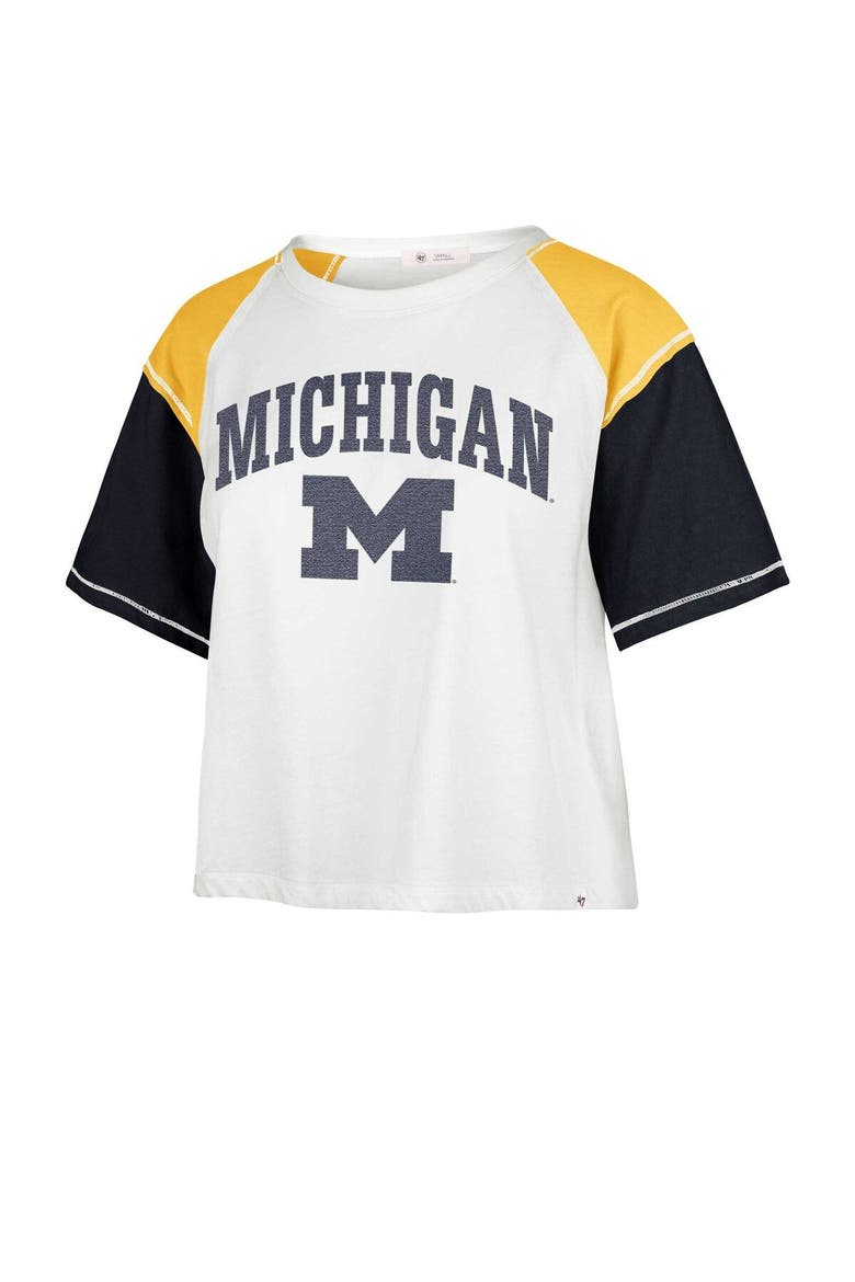 Women's '47 White Michigan Wolverines Serenity Gia Cropped T-Shirt, Alternate, color, White