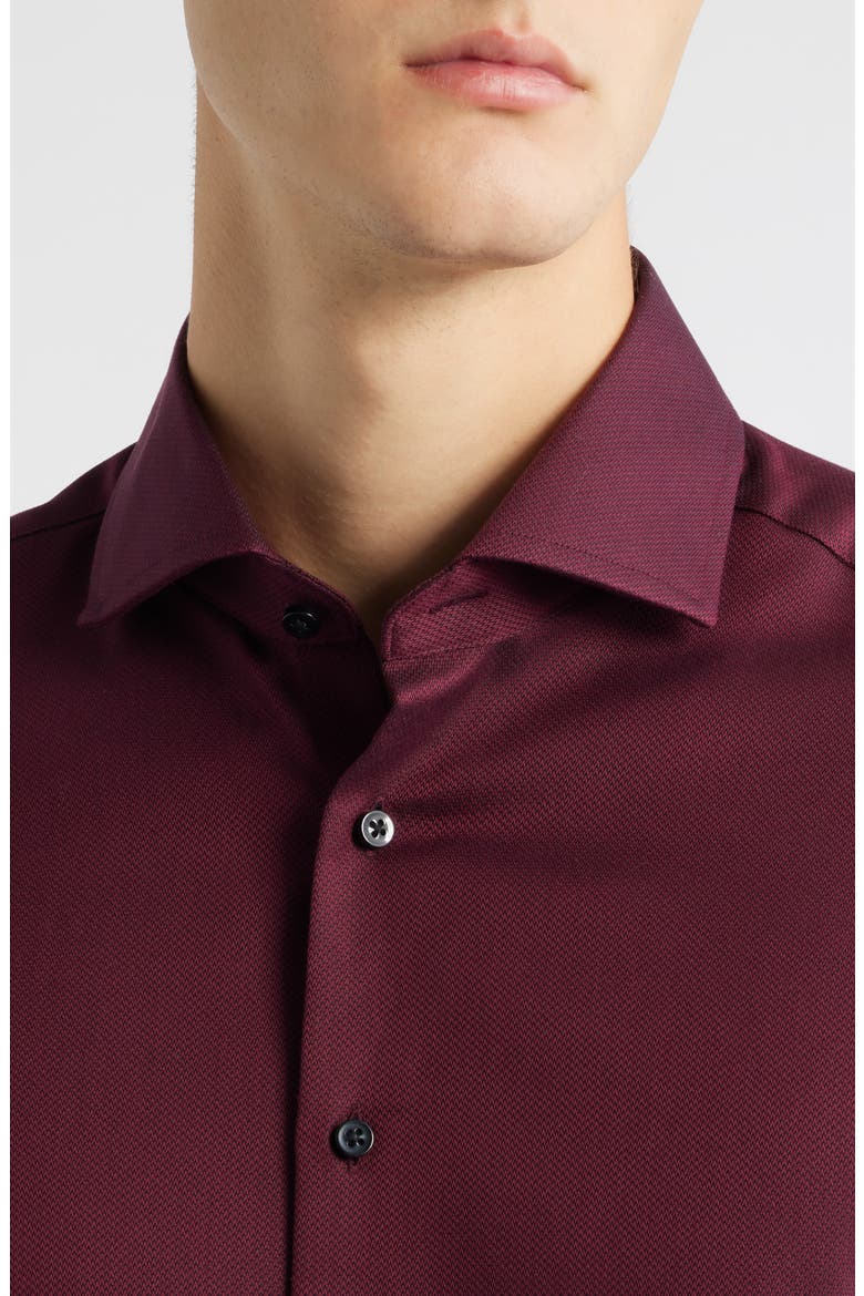Slim Fit Solid Non-Iron Cotton Dobby Dress Shirt, Alternate, color, DARK RED