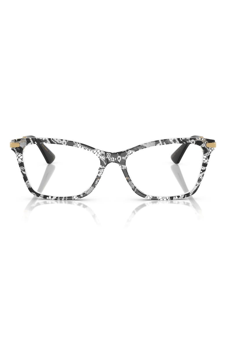 Dolce&Gabbana 56mm Rectangular Optical Glasses, Main, color, Black Lace