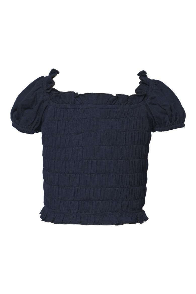 Kids' Smocked Puff Sleeve Top, Alternate, color, NAVY