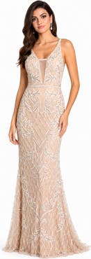 LARA New York Beaded Faux-Wrap V-Neck Bridal Gown