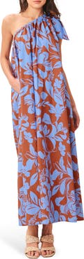 FLYING TOMATO One Shoulder Cotton Midi Dress