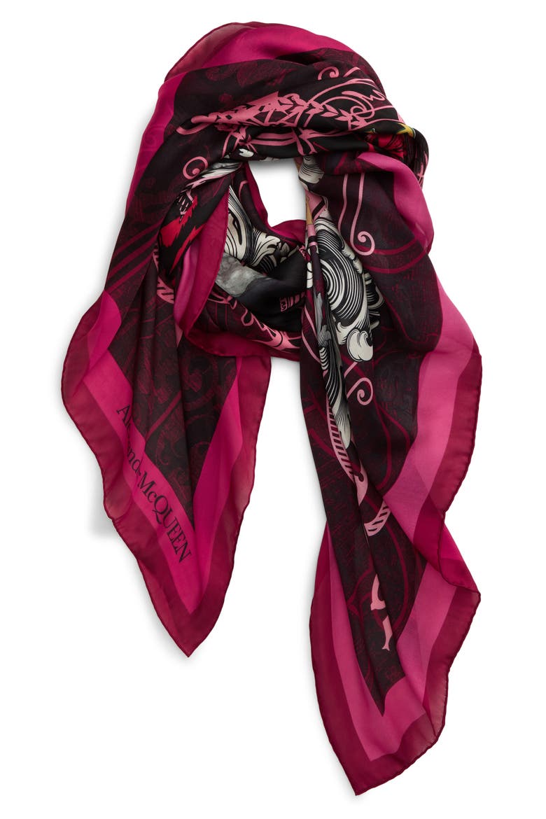 Alexander McQueen Hope & Promise Silk Scarf, Main, color, BORDEAUX/ PINK