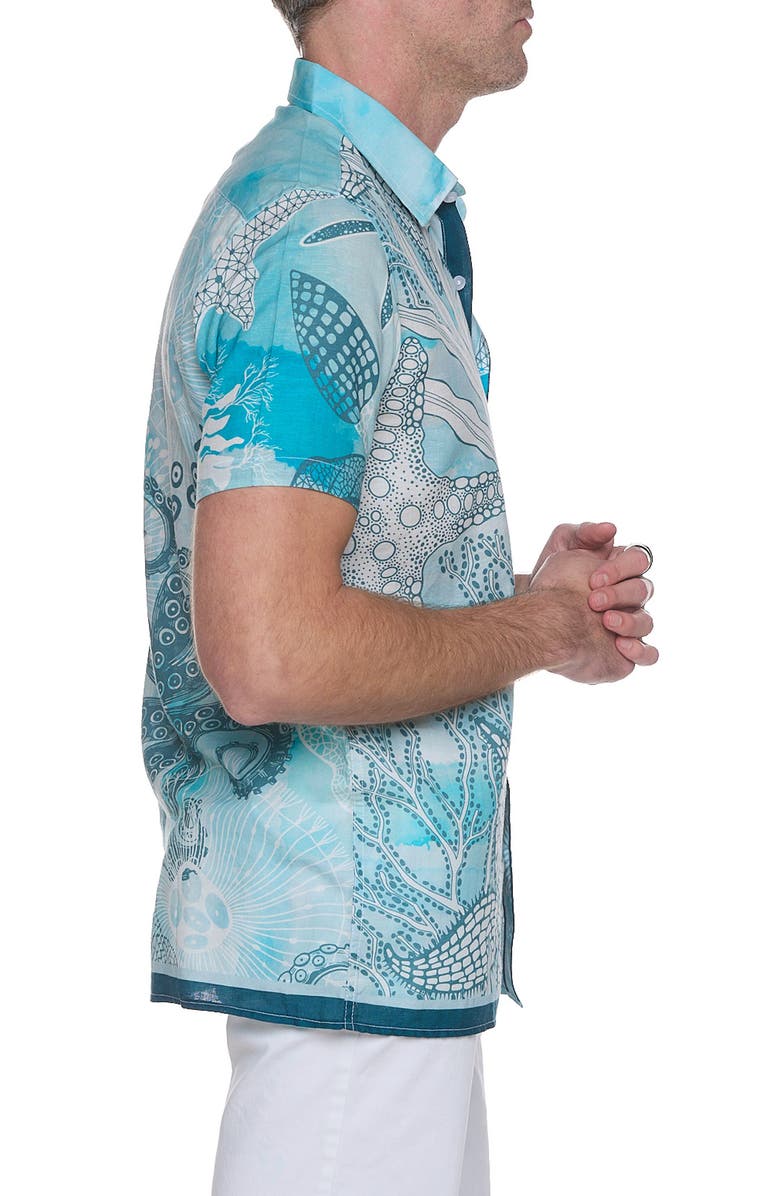 RANEES Extra Trim Fit Print Linen & Cotton Camp Shirt, Alternate, color,