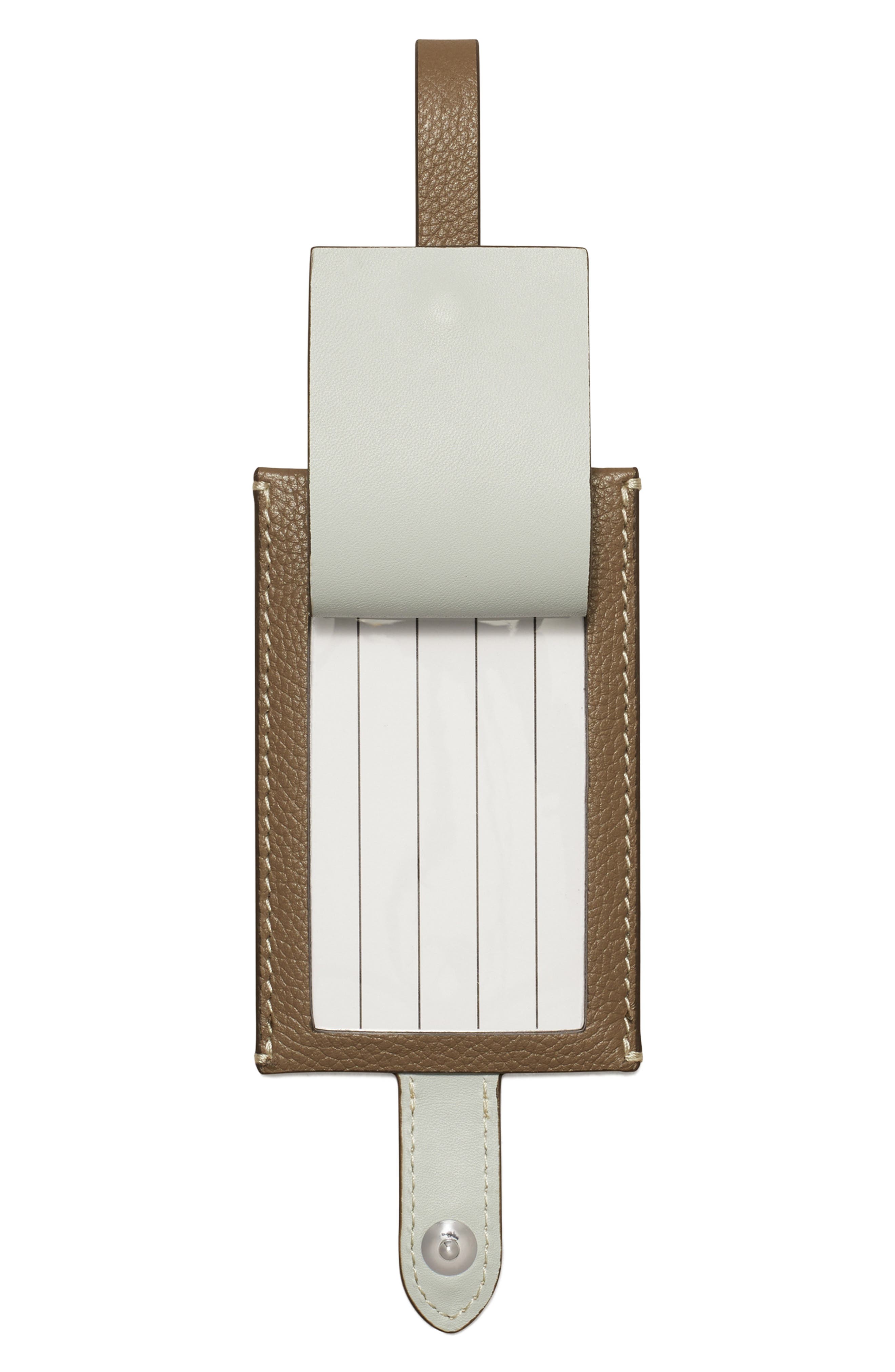 Tory Burch Leather Luggage Tag, Alternate, color, Wild Mushroom