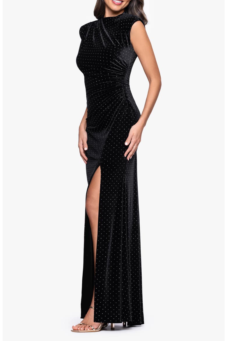 Stud Detail Velvet Sheath Gown, Alternate, color, BLK/ SILVER