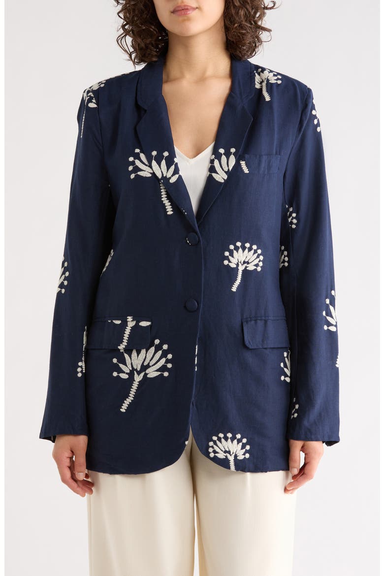 Kamielle Floral Embroidered Blazer, Main, color, NAVY