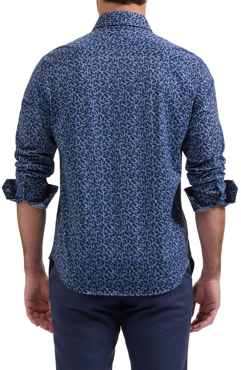 Bugatchi James OoohCotton<sup>®</sup> Leaf Print Button-Up Shirt, Alternate, color, Navy