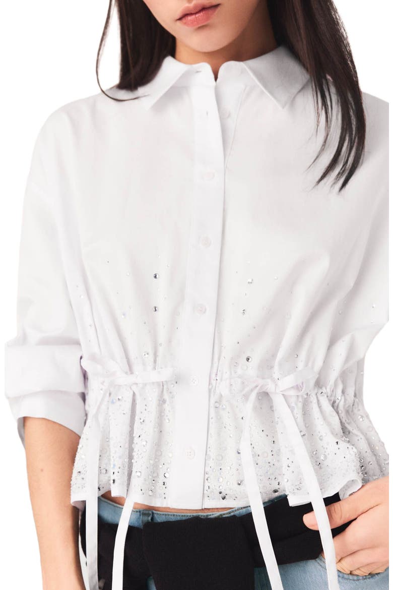 Cotton shirt with rhinestones, Alternate, color, White