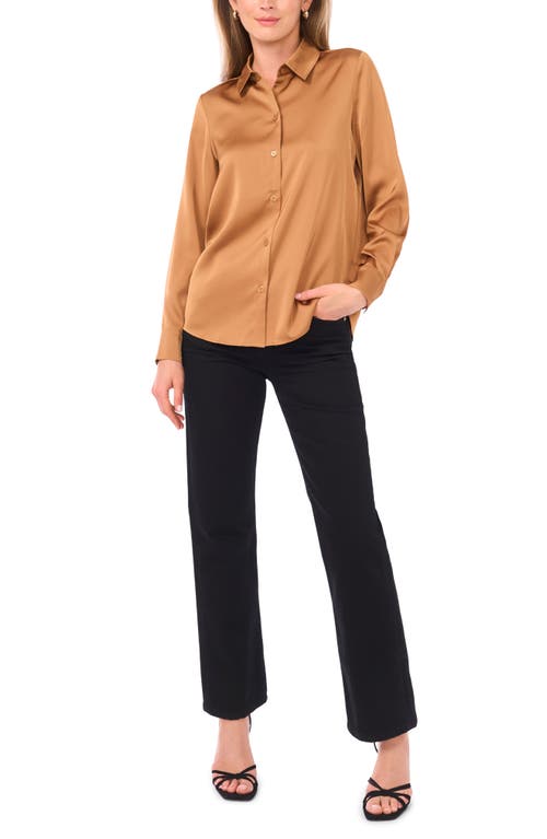 Vince Camuto Satin Long Sleeve Button-up Shirt In Brown