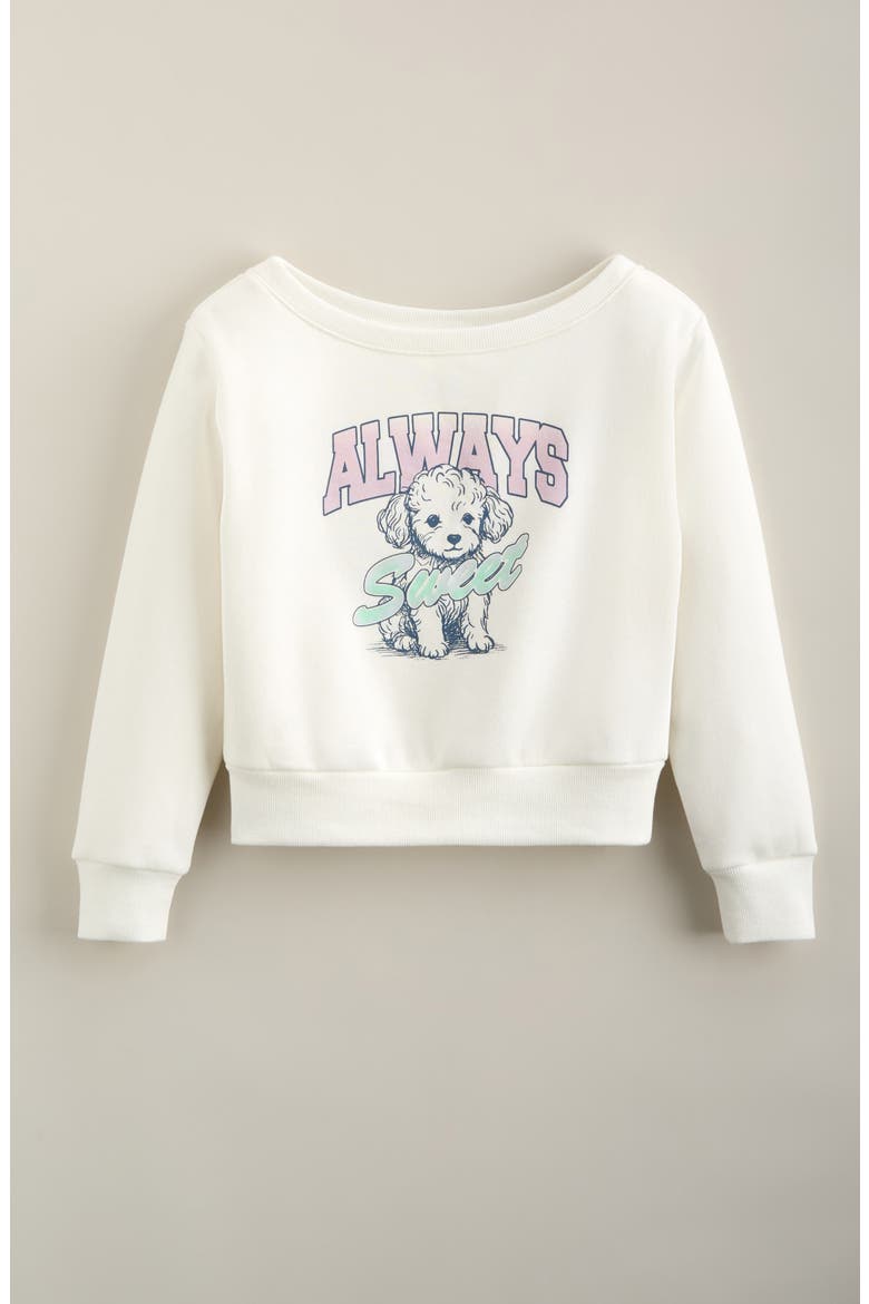 Kids' Wide Neck Graphic Sweatshirt, Main, color, IVORY EGRET SWEET