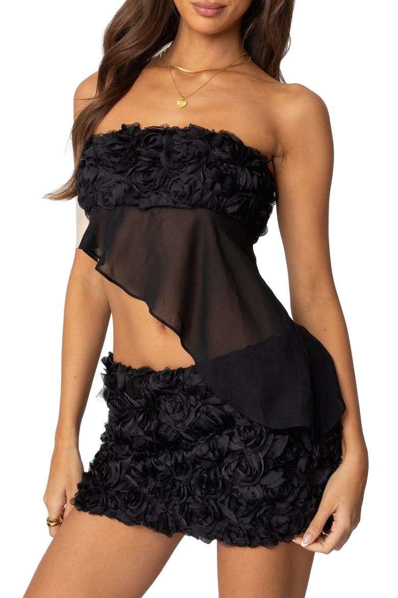 Nya Asymmetric Strapless Chiffon Top, Alternate, color, BLACK