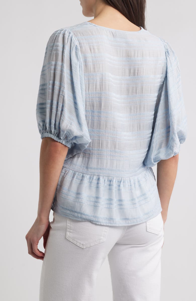 Bobeau Stripe Ruffle Hem Balloon Sleeve Top, Alternate, color, Blue