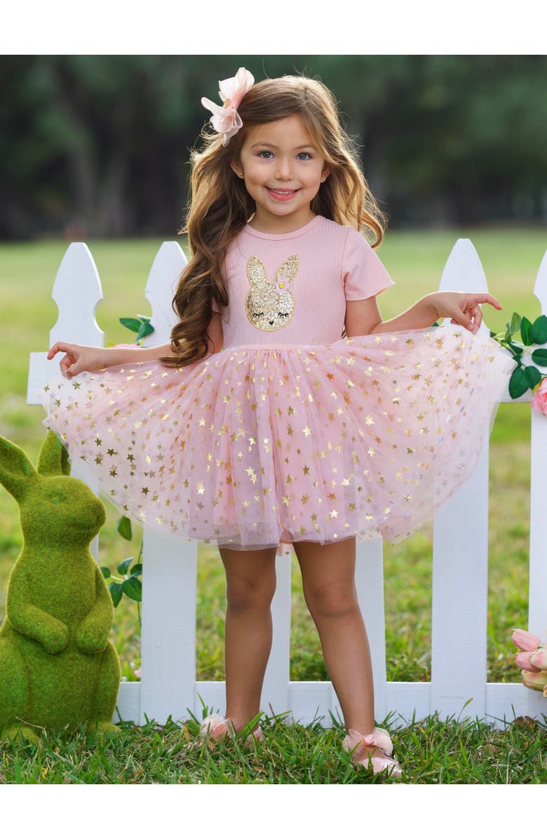 Mia Belle Girls Girls Blush Star Bunny Tulle Dress, Alternate, color, Pink