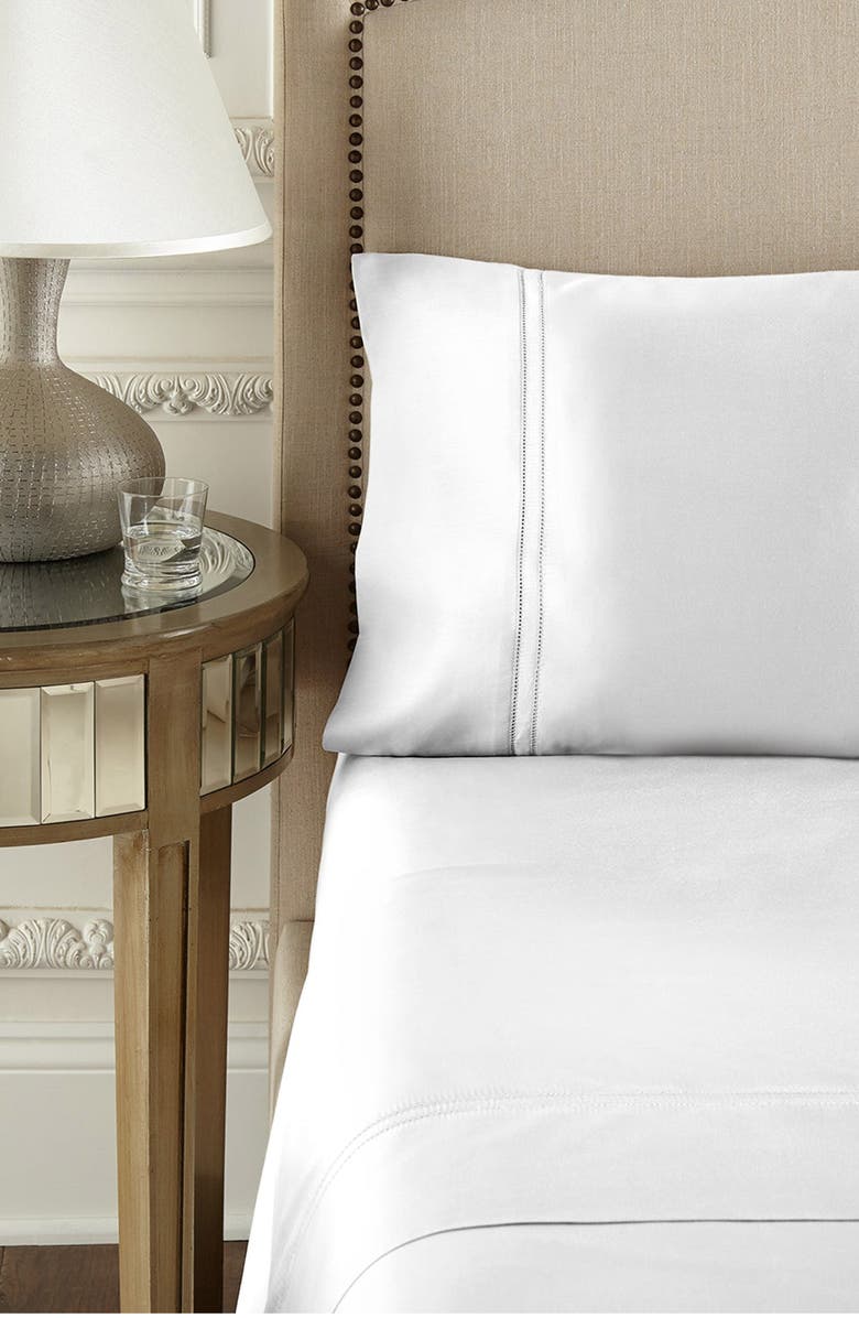 Pure Parima Egyptian Cotton Sateen Double Hemstitch Yalda Sheet Set, Alternate, color, White