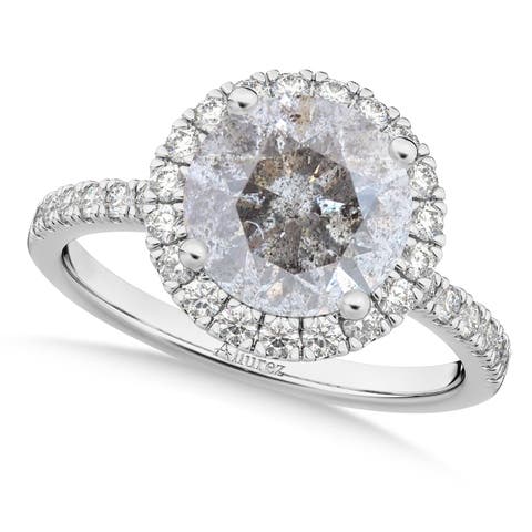 Halo Salt & Pepper & White Diamond Engagement Ring 14K