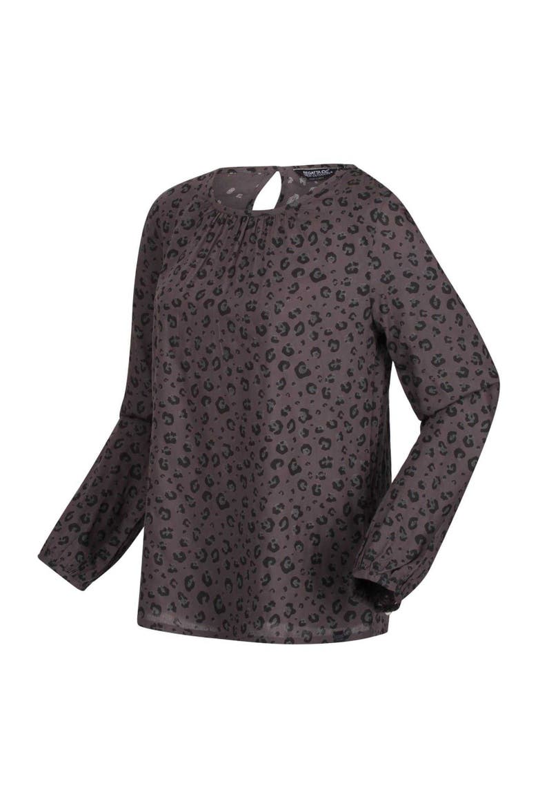 Hadria Leopard Print Keyhole Long-sleeved Blouse, Alternate, color, Black