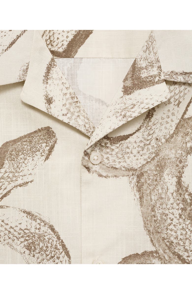 MANGO Snake Print Cotton Camp Shirt, Alternate, color, White