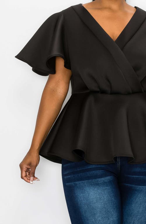 L I V D Siobhan Flutter Sleeve Scuba Peplum Top In Black