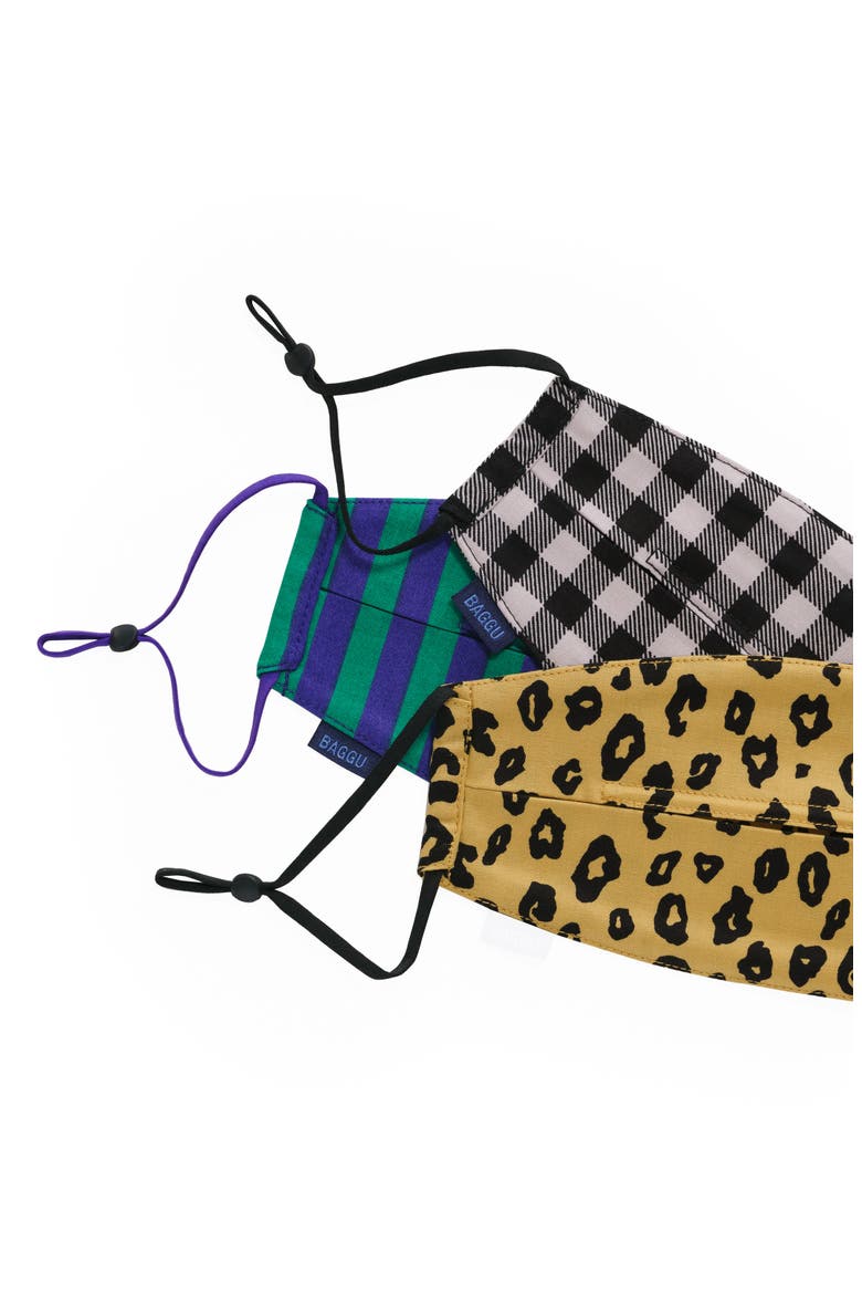 3-Pack Assorted Organic Cotton Adult Face Masks, Alternate, color, GINGHAM/ LEOPARD/ STRIPES