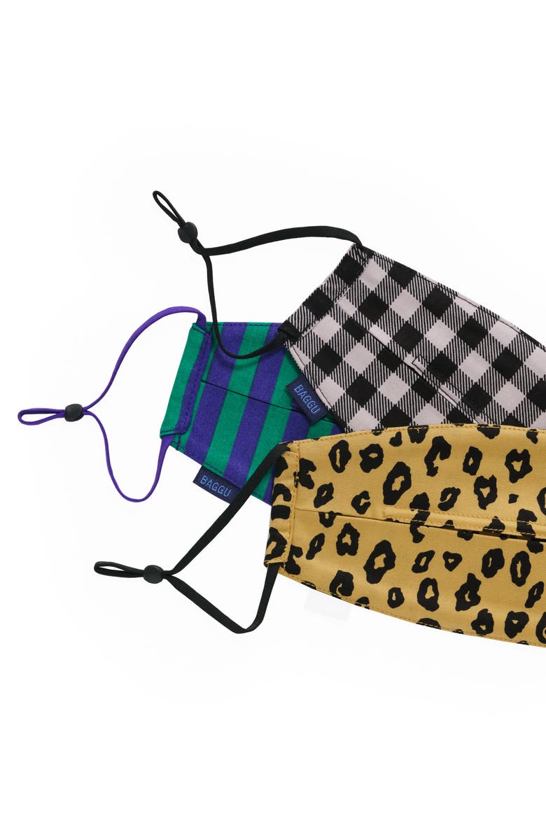 Baggu 3-Pack Assorted Organic Cotton Adult Face Masks, Alternate, color, 