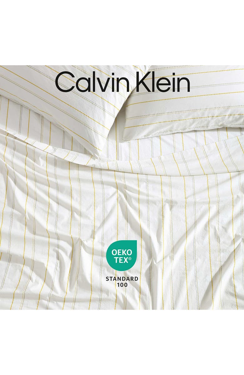 Calvin Klein Pinstripes 200 Thread Count Cotton Percale Sheet Set, Alternate, color, Light / Medium Yellow