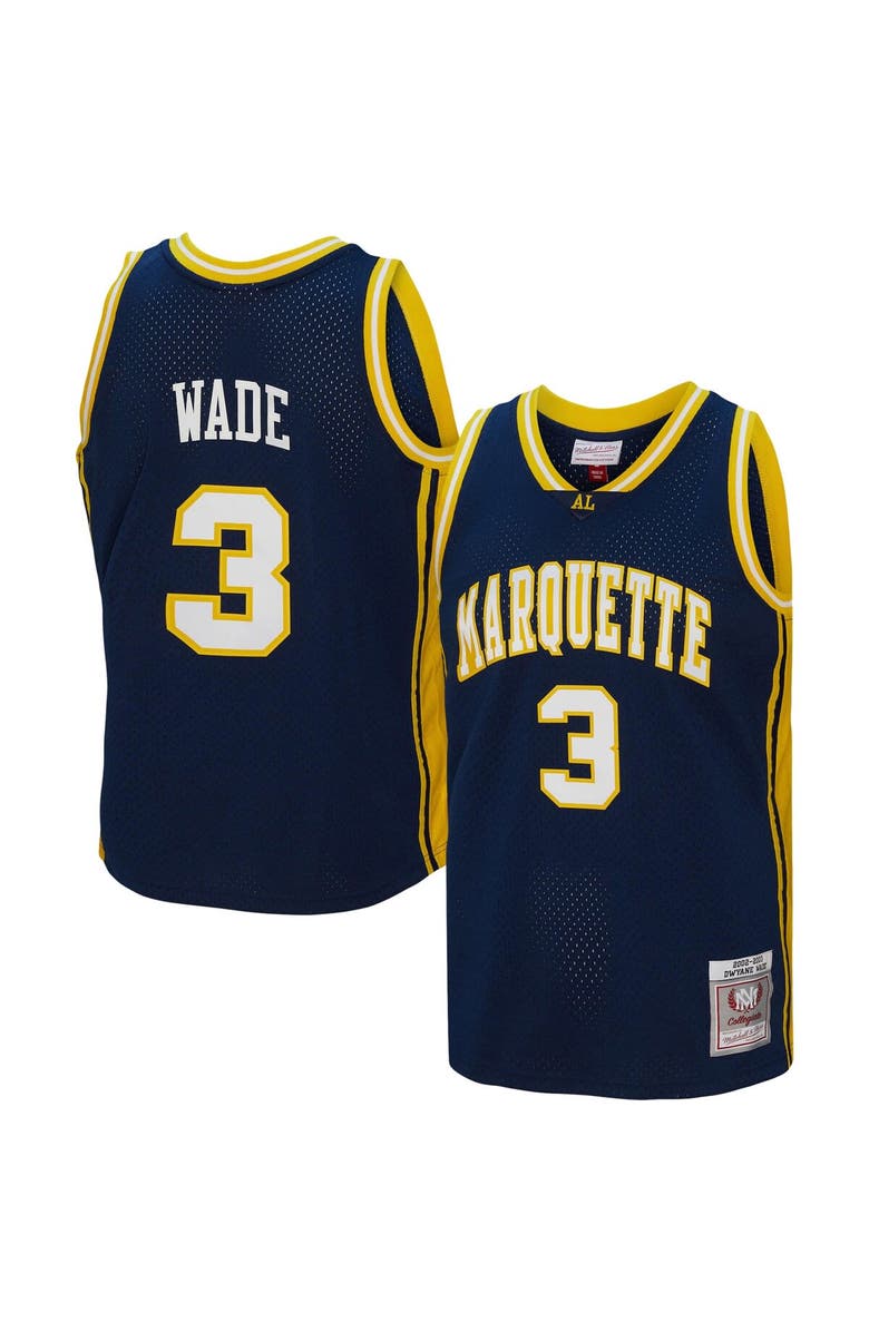 Mitchell & Ness Men's Mitchell & Ness Dwyane Wade Navy Marquette Golden Eagles 2002/03 Player Swingman Jersey, Main, color, 