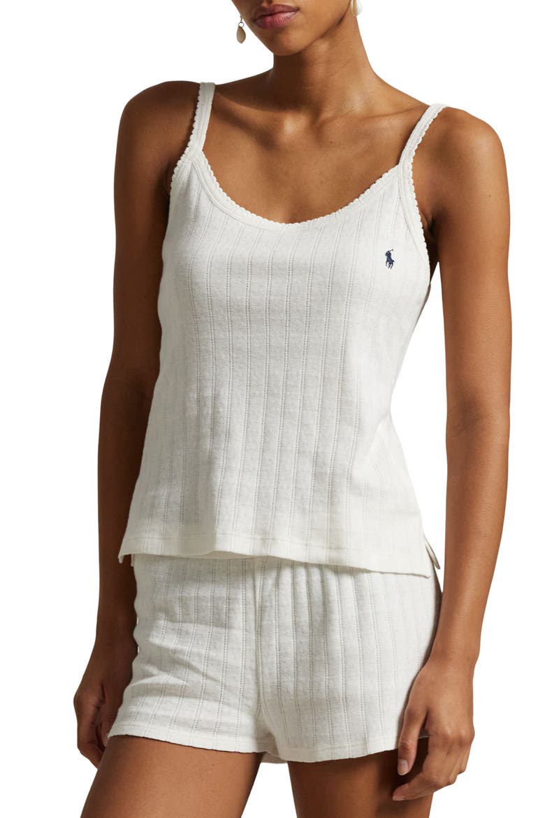 Pointelle Stripe Cotton Pajamas, Main, color, EGRET