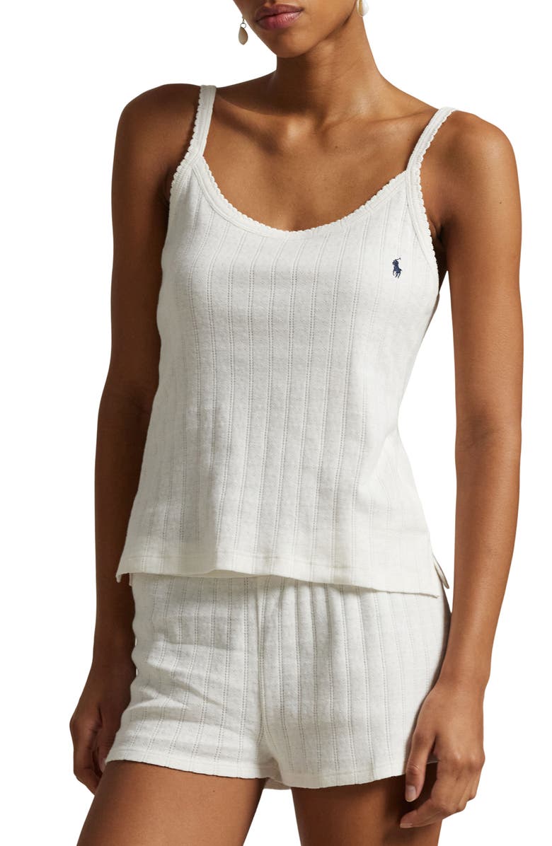 Polo Ralph Lauren Pointelle Stripe Cotton Pajamas, Main, color, Egret