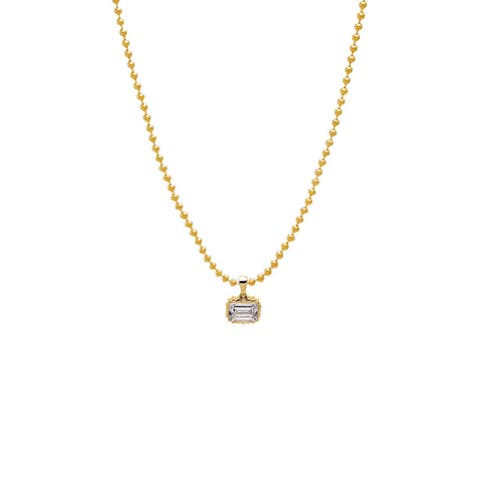 Lab Grown Diamond Emerald Beaded Bezel Ball Link Necklace 14K