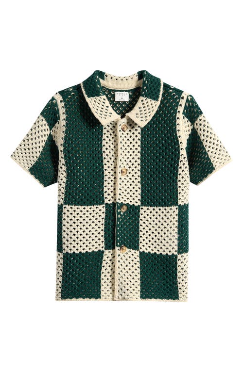 Pacsun Kids' Spence Checkered Open Knit Camp Shirt In Green/cream