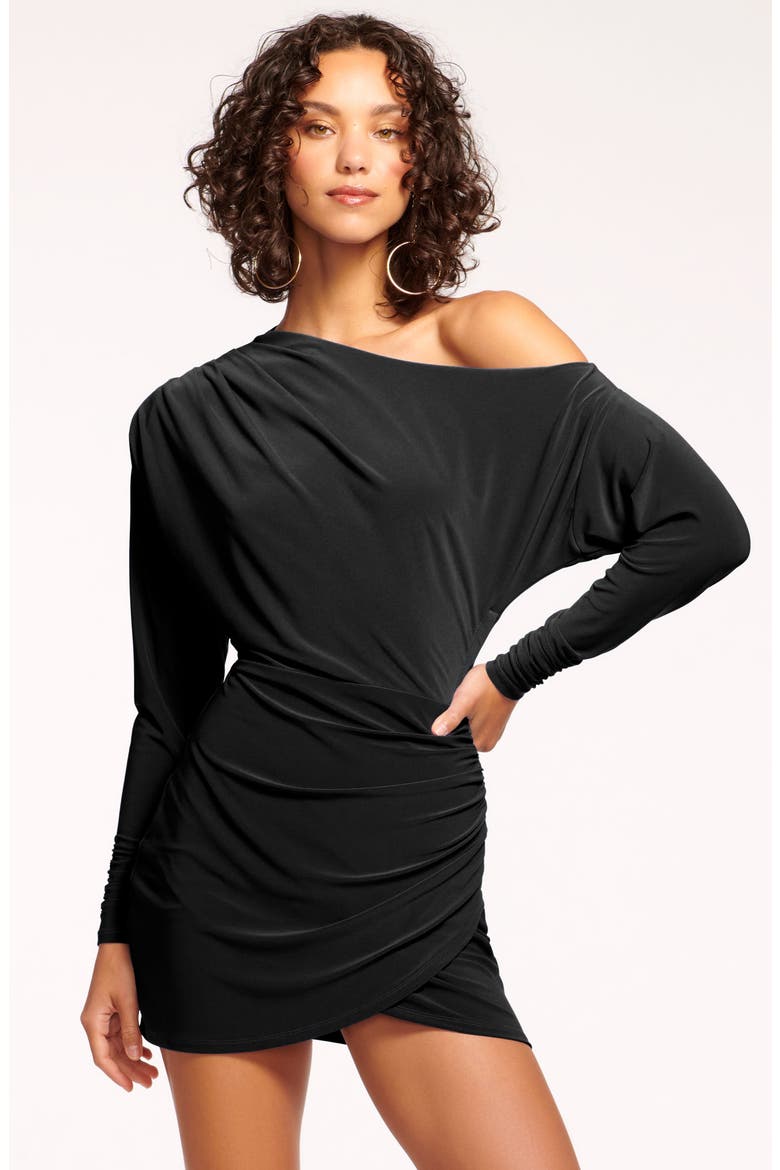 Haisley One-Shoulder Long Sleeve Minidress, Alternate, color, BLACK