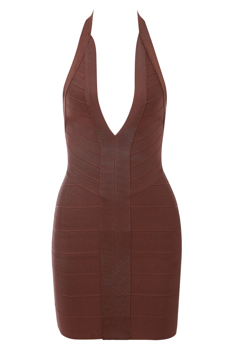 The Plunge Bandage Halter Minidress, Alternate, color, CHOCOLATE BROWN