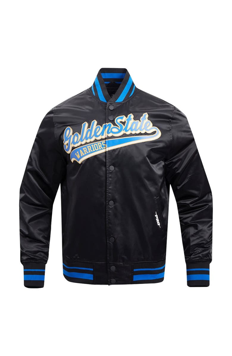 PRO STANDARD Men's Pro Standard Black Golden State Warriors Script Tail Full-Snap Satin Varsity Jacket, Alternate, color, Black