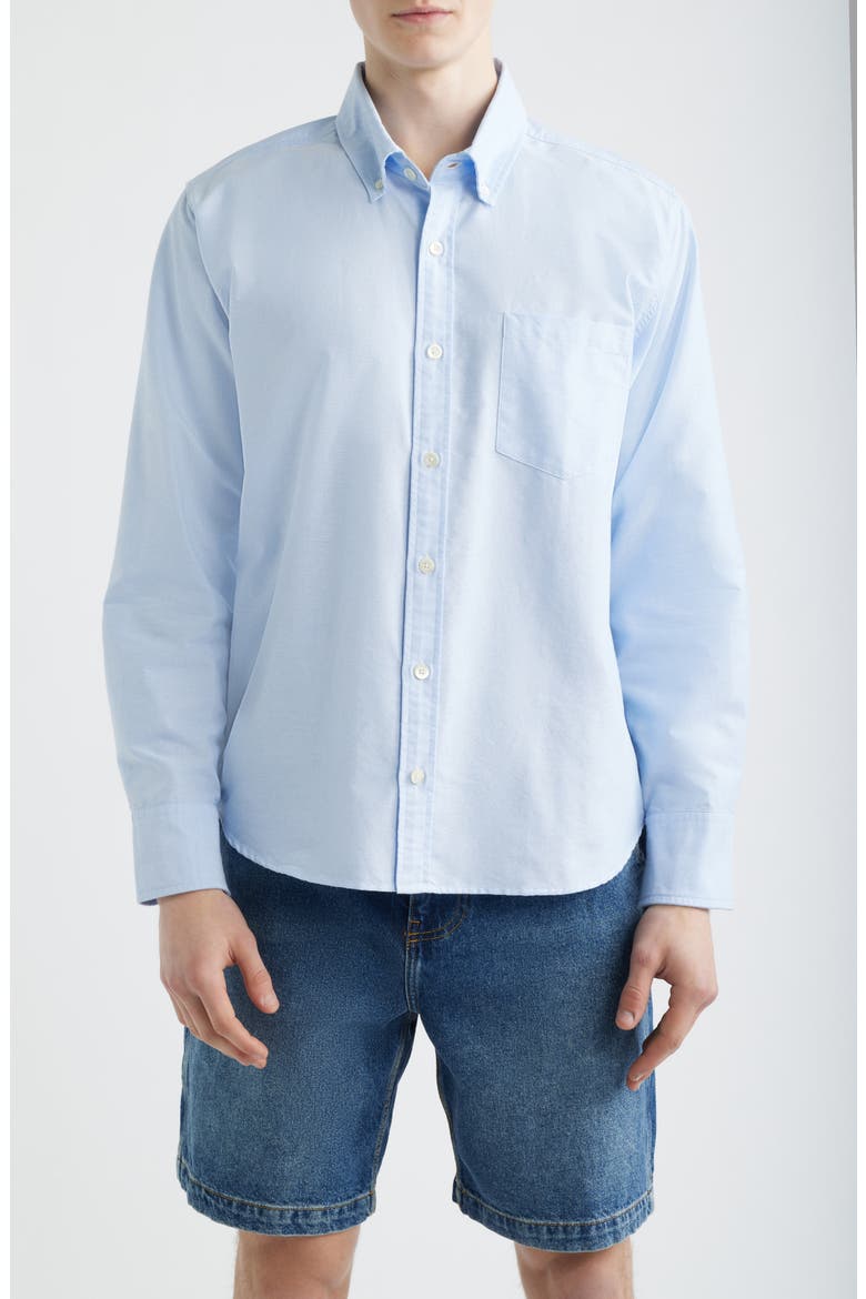 Light Blue Cotton Button-Down Oxford Shirt, Main, color, CHAMBRAY