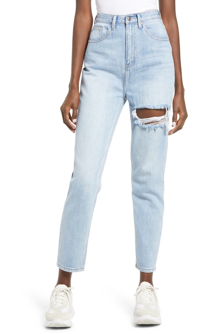 Ripped High Waist Ankle Jeans, Main, color, DENIM