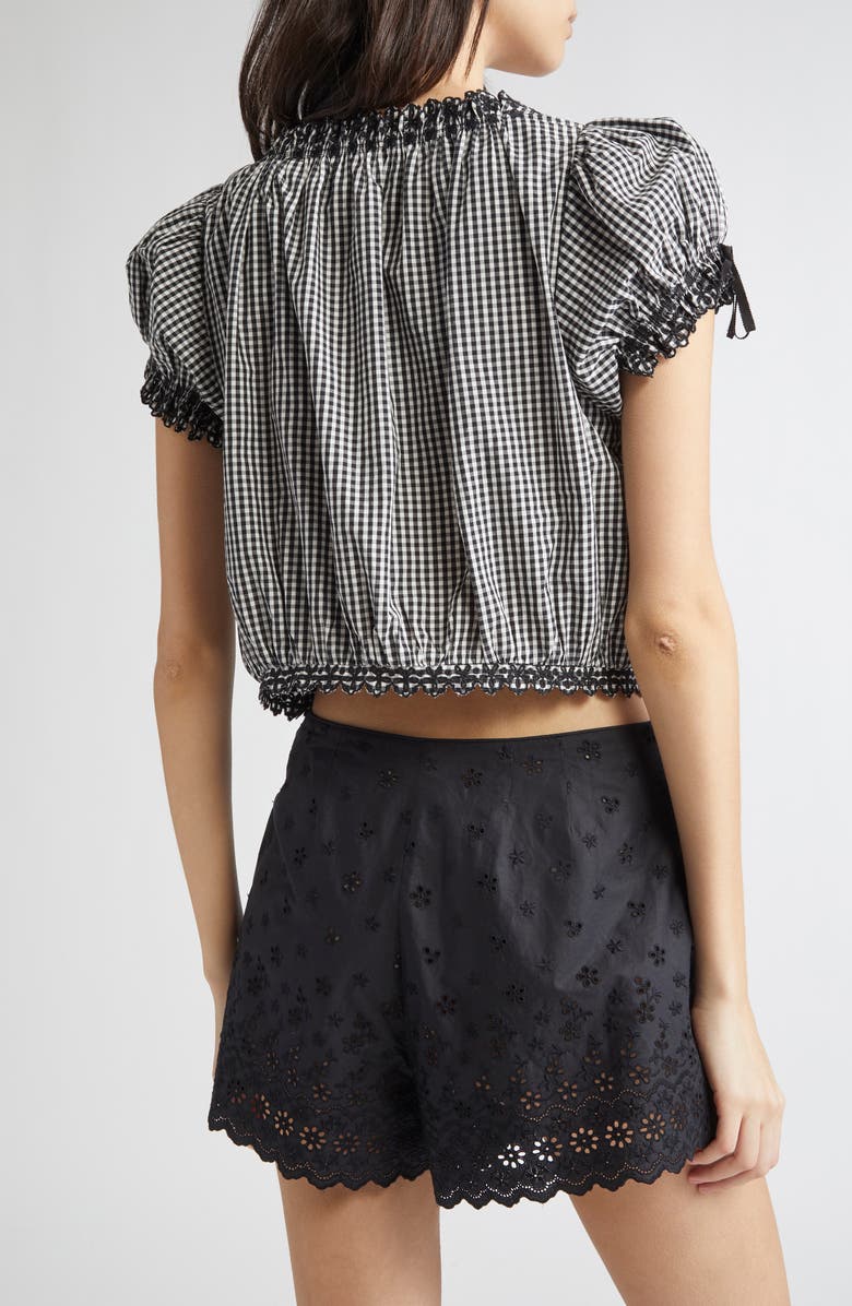 DÔEN Nera Eyelet Ruffle Organic Cotton Crop Top, Alternate, color, Noir La Maddalena Gingham